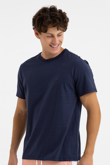 Camiseta Masculina Manga Curta Bordado Urso Marinho Obscuro